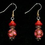 Bead Dangles - Red Flower Pink Center