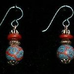 Bead Dangles - Rust Teal Flower Red Top