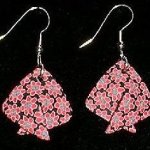 Dangle Foldover Earrings - Red Flower B+W Center